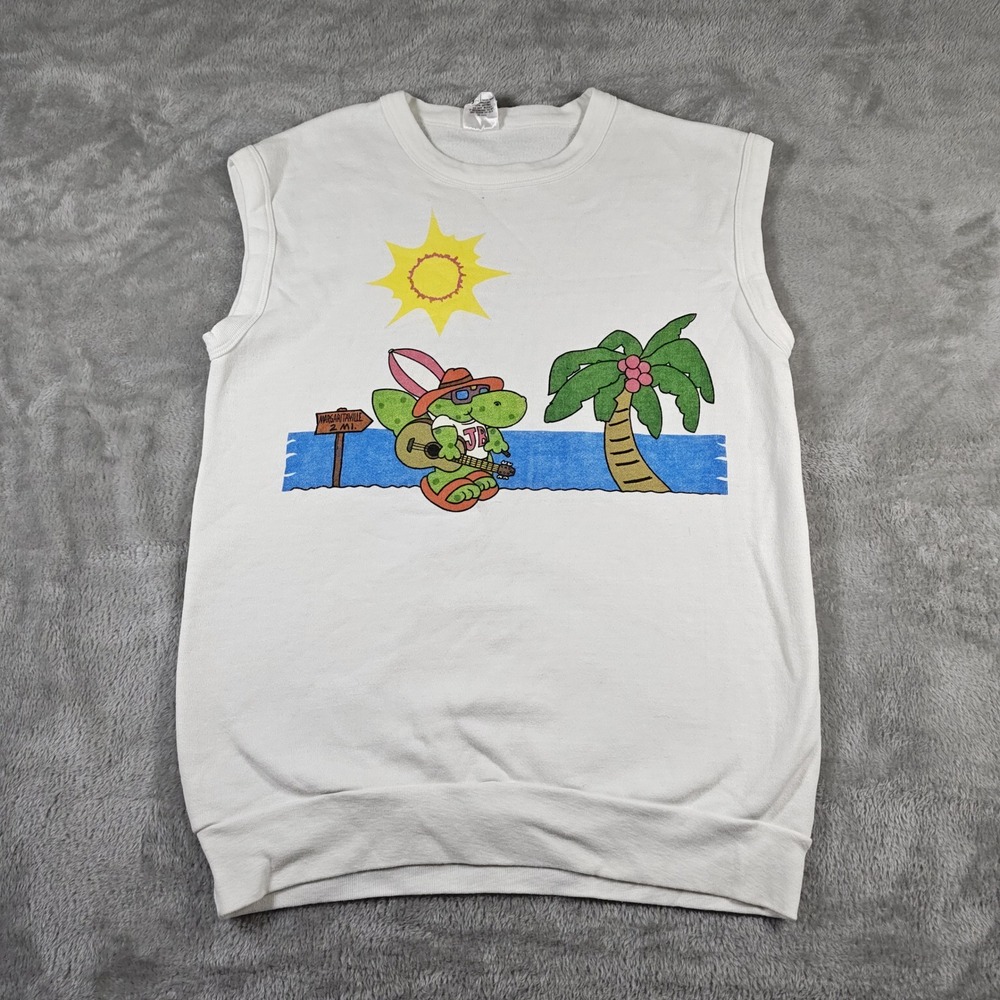 Vintage Jimmy Buffett Sweatshirt Mens Medium White Sleeveless Turtle Singal 80s